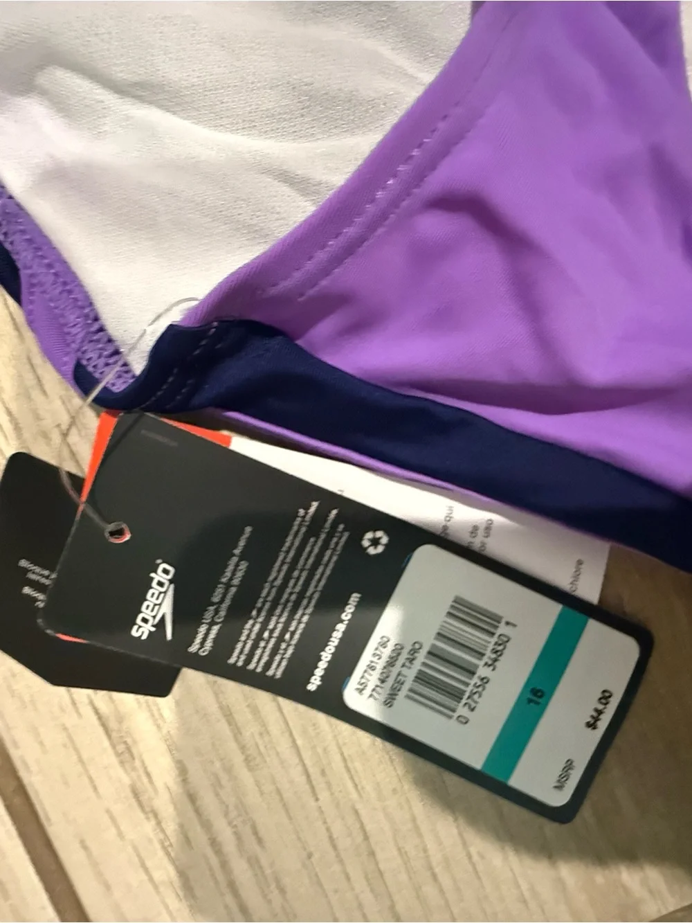 Speedo Girls Navy, Purple & White Sport One-Piece Swimsuit size 16 NWT
